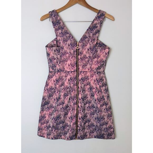 TOPSHOP Pink Jacquard Flames Mini Dress Size 6 - Picture 2 of 11